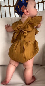 6-9mos Bubble Ruffle Romper with Ties in Gold