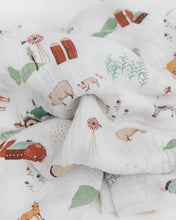 Cotton Muslin Swaddle Blanket in Farmyard