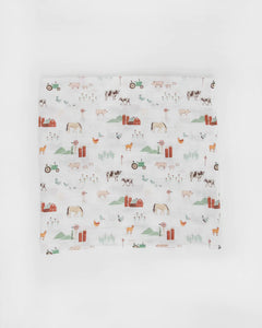 Cotton Muslin Swaddle Blanket in Farmyard