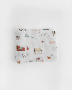 Cotton Muslin Swaddle Blanket in Farmyard