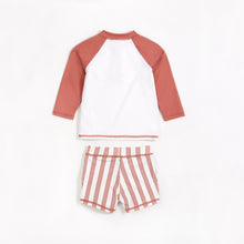 Palm Tree Raglan Rashguard and Striped Swim Shorts Set