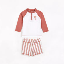 NB-3mos - Palm Tree Raglan Rashguard and Striped Swim Shorts Set