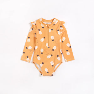 6yrs - Pineapples on Sunset Long Sleeve One-Piece Swimsuit