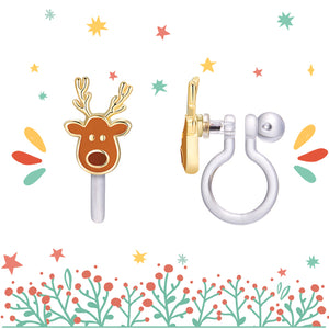 Santa's Reindeer Holiday Holiday Clip On Earrings