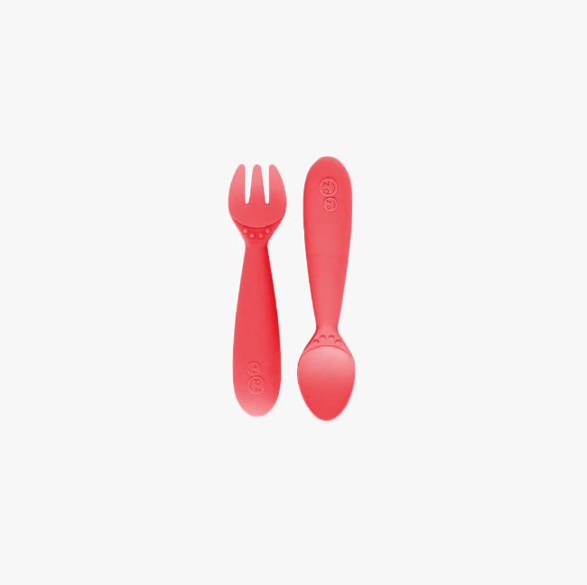 EZPZ Mini Utensils Fork & Spoon Set - Coral