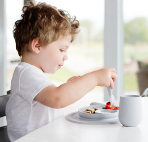 EZPZ Mini Utensils Fork & Spoon Set - Pewter