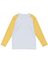 7-8yrs - Sustainable Long Sleeve Rash Top in White with Yellow Sleeves