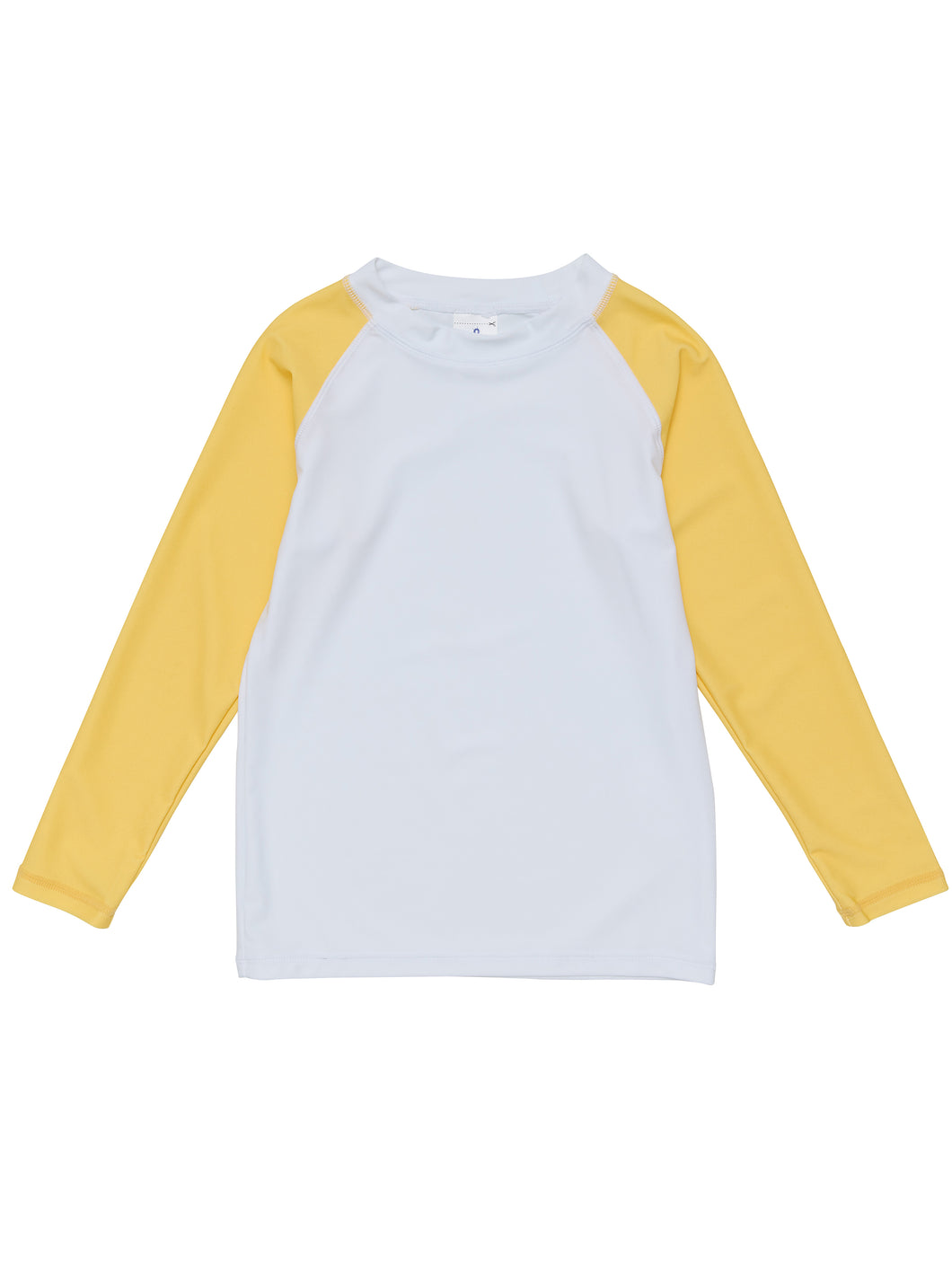 7-8yrs - Sustainable Long Sleeve Rash Top in White with Yellow Sleeves