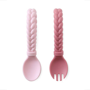 Sweetie Spoons™ - Silicone Baby Fork + Spoon Set - Pink