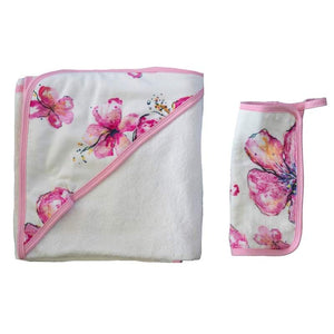 Hibiscus Kiss Hooded Towel and Wash Cloth Set